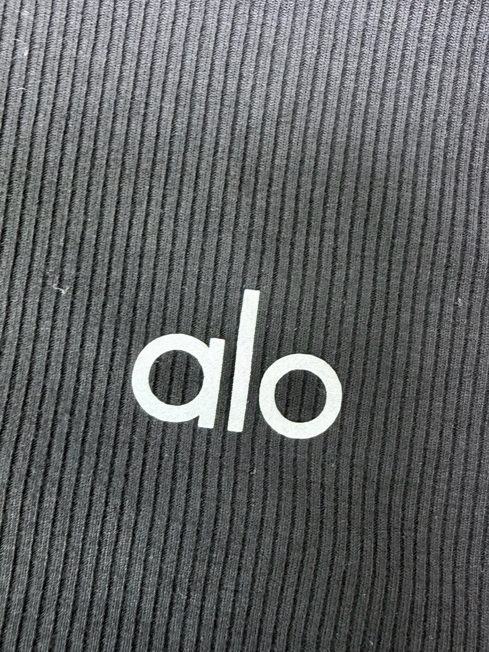 ALO Yoga Black Ribbed Crop Tank with White Logo
